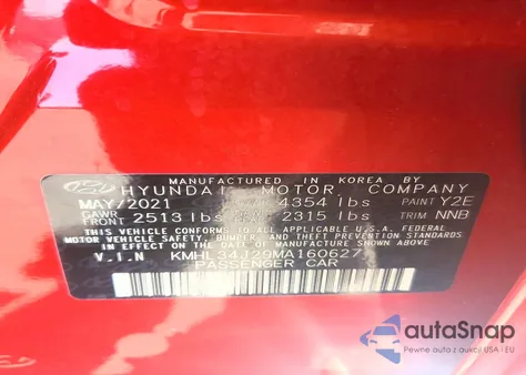 2021 Hyundai Sonata Limited z USA, uszkodzony, nr VIN KMHL34J29MA160627